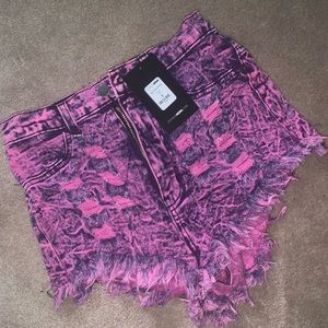 High waisted pink denim booty shorts
